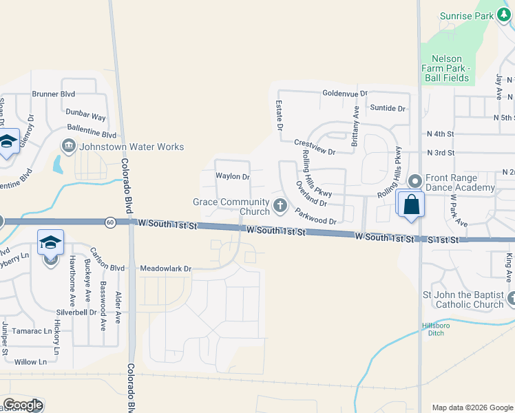 map of restaurants, bars, coffee shops, grocery stores, and more near 2106 Christopher Court in Johnstown