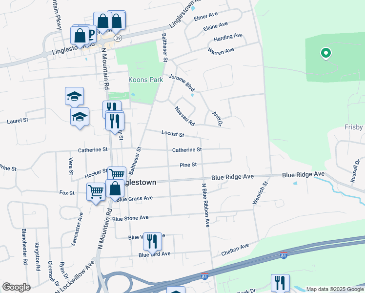 map of restaurants, bars, coffee shops, grocery stores, and more near 6210 Catherine Street in Harrisburg