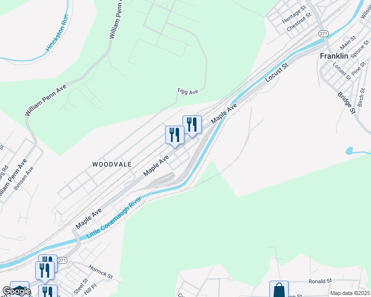 map of restaurants, bars, coffee shops, grocery stores, and more near 120 Graywood Street in Johnstown