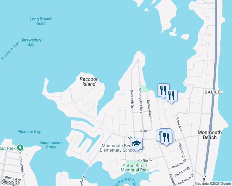 map of restaurants, bars, coffee shops, grocery stores, and more near 5 Patricia Court in Monmouth Beach