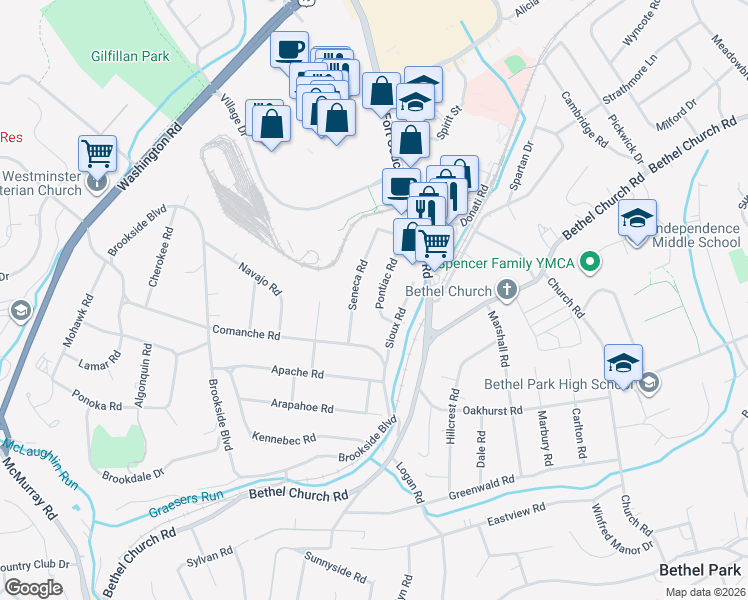 map of restaurants, bars, coffee shops, grocery stores, and more near 23 Pontiac Road in Pittsburgh