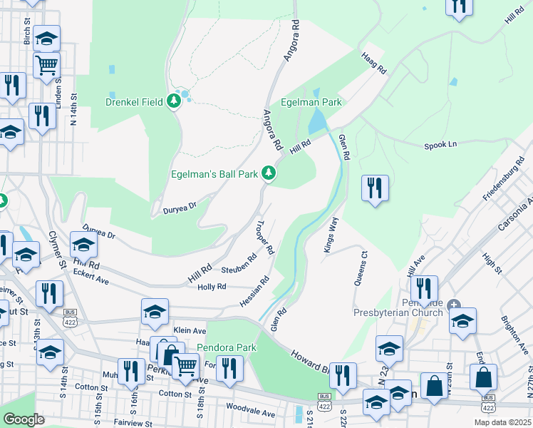 map of restaurants, bars, coffee shops, grocery stores, and more near 2000 Hill Road in Reading