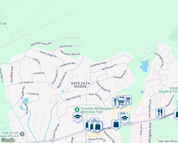 map of restaurants, bars, coffee shops, grocery stores, and more near 4732 Chatham Way in Harrisburg