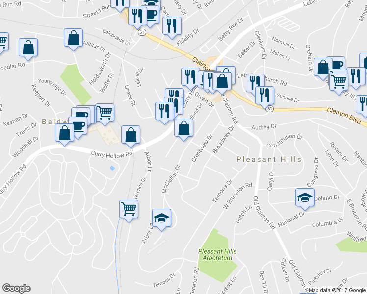 map of restaurants, bars, coffee shops, grocery stores, and more near 214 Mc Clellan Drive in Pittsburgh