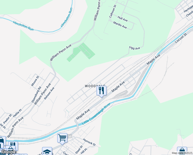 map of restaurants, bars, coffee shops, grocery stores, and more near 413 Figg St in Johnstown