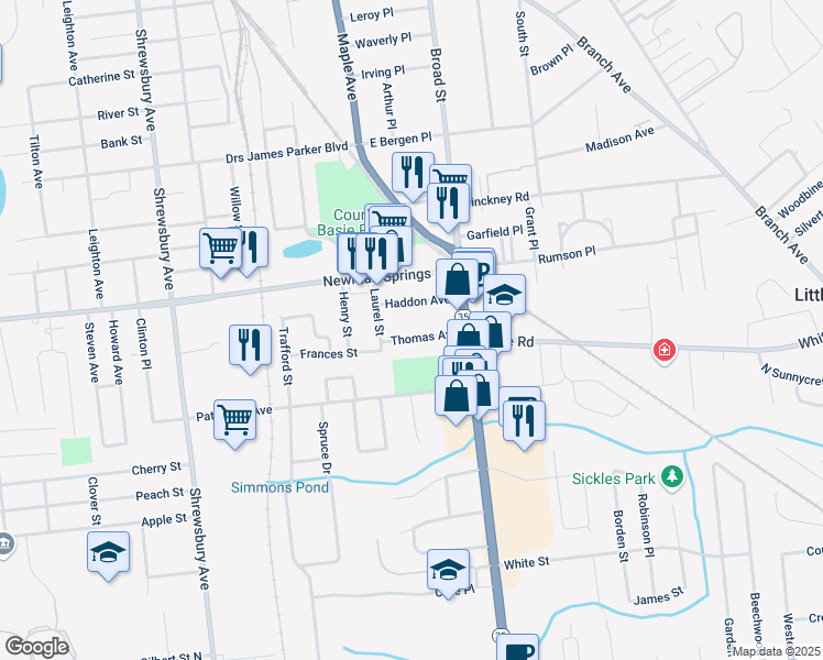 map of restaurants, bars, coffee shops, grocery stores, and more near 47 Thomas Avenue in Shrewsbury
