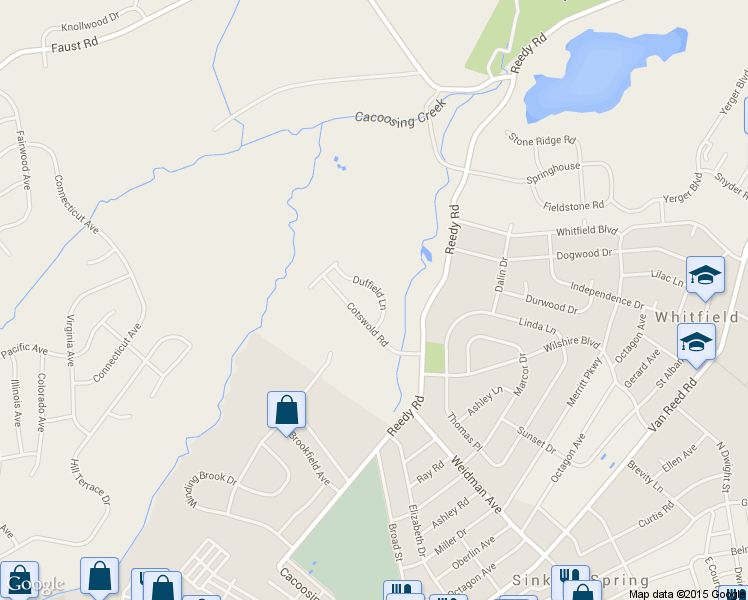 map of restaurants, bars, coffee shops, grocery stores, and more near 2917 Duffield Lane in Sinking Spring