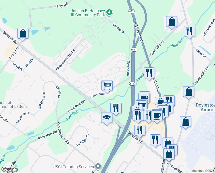map of restaurants, bars, coffee shops, grocery stores, and more near 3963 Captain Molly Circle in Doylestown
