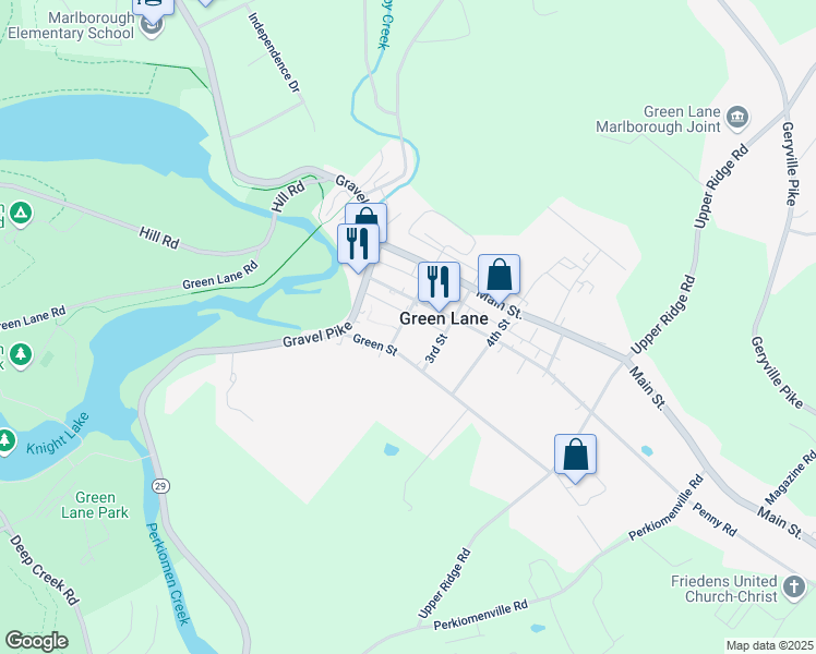 map of restaurants, bars, coffee shops, grocery stores, and more near 205 Second Street in Green Lane