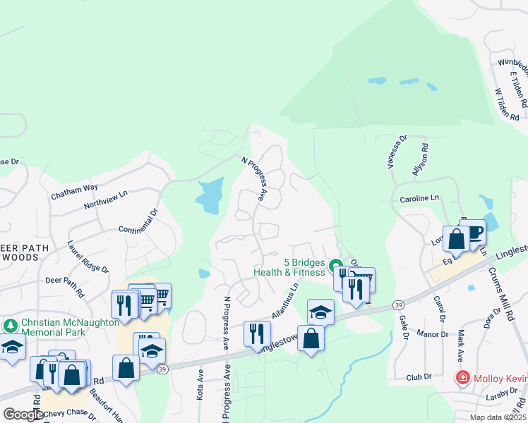 map of restaurants, bars, coffee shops, grocery stores, and more near 206 Saddle Ridge Drive in Harrisburg
