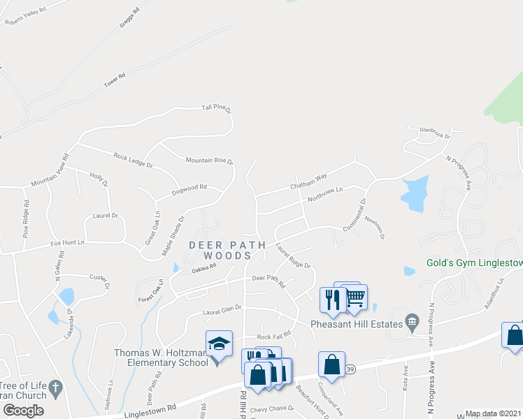 map of restaurants, bars, coffee shops, grocery stores, and more near 2100 Northview Lane in Harrisburg