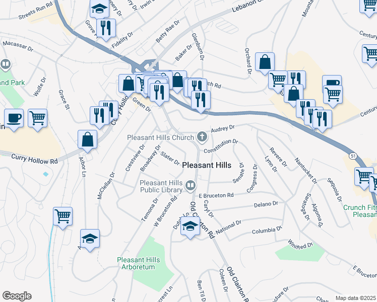 map of restaurants, bars, coffee shops, grocery stores, and more near 141 Temona Drive in Pittsburgh