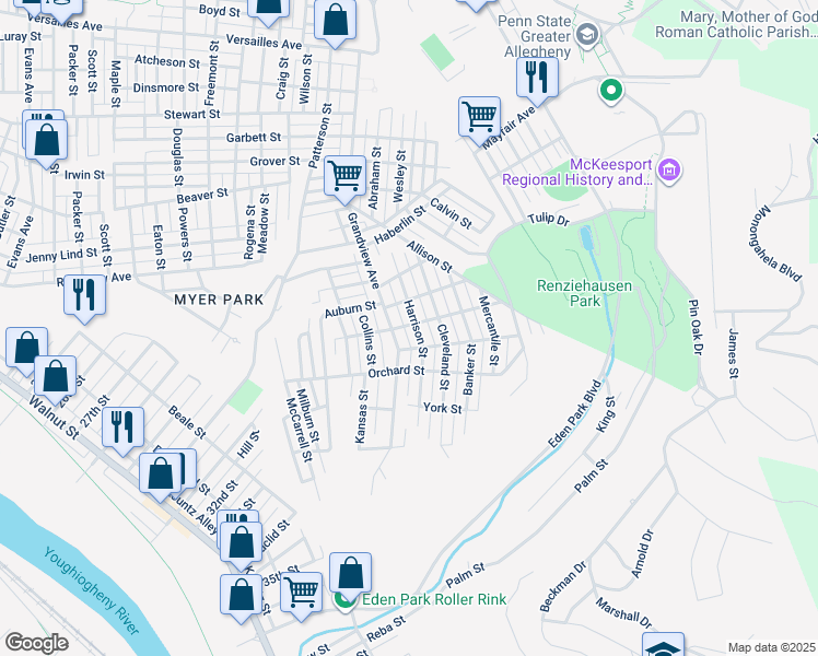 map of restaurants, bars, coffee shops, grocery stores, and more near 3510 McKinley Street in McKeesport
