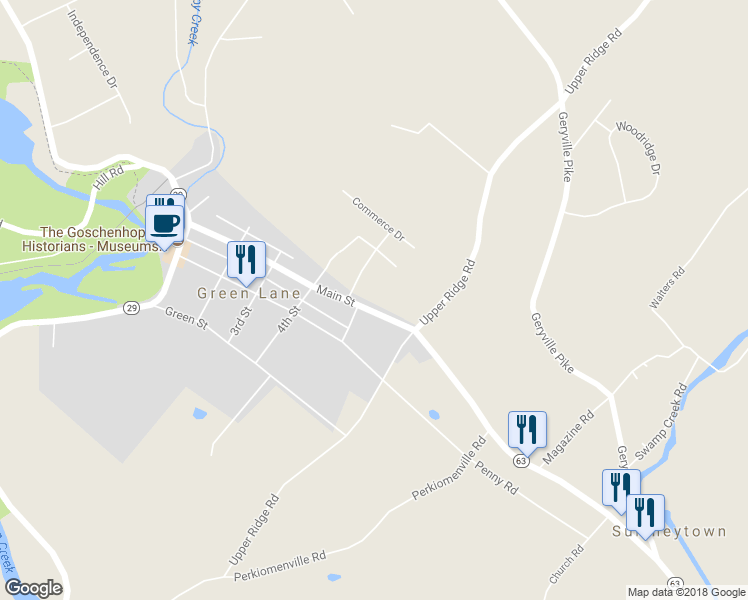 map of restaurants, bars, coffee shops, grocery stores, and more near 505 Main Street in Green Lane
