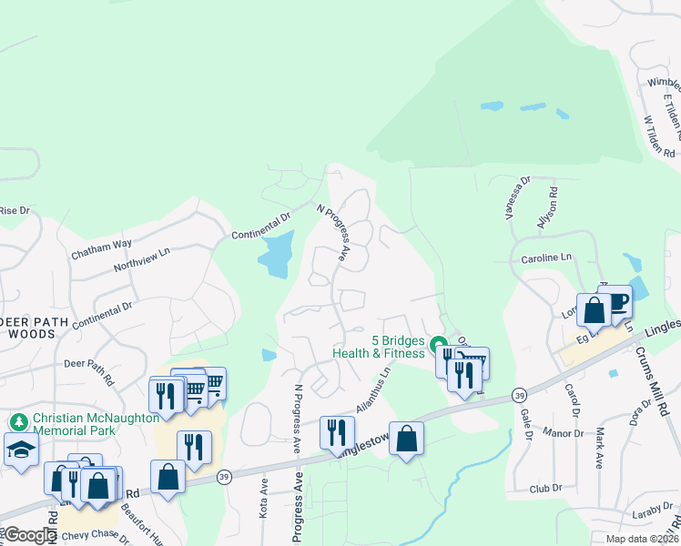 map of restaurants, bars, coffee shops, grocery stores, and more near 20000 Saddle Ridge Drive in Harrisburg