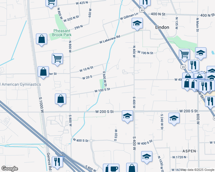 map of restaurants, bars, coffee shops, grocery stores, and more near 570 W 100 S in Lindon
