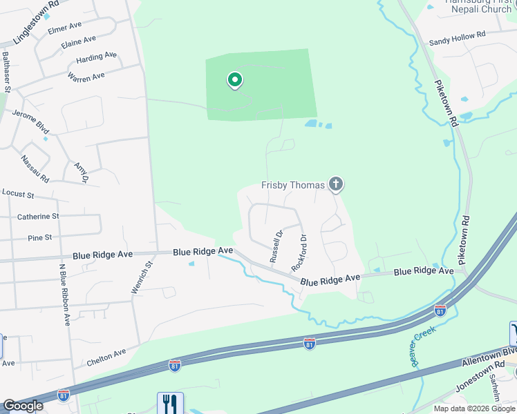 map of restaurants, bars, coffee shops, grocery stores, and more near 6613 Rockford Drive in Harrisburg