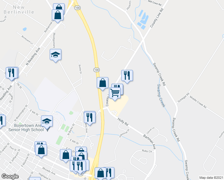 map of restaurants, bars, coffee shops, grocery stores, and more near 363 County Line Road in Gilbertsville