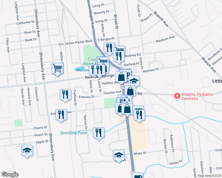 map of restaurants, bars, coffee shops, grocery stores, and more near 47 Thomas Avenue in Shrewsbury