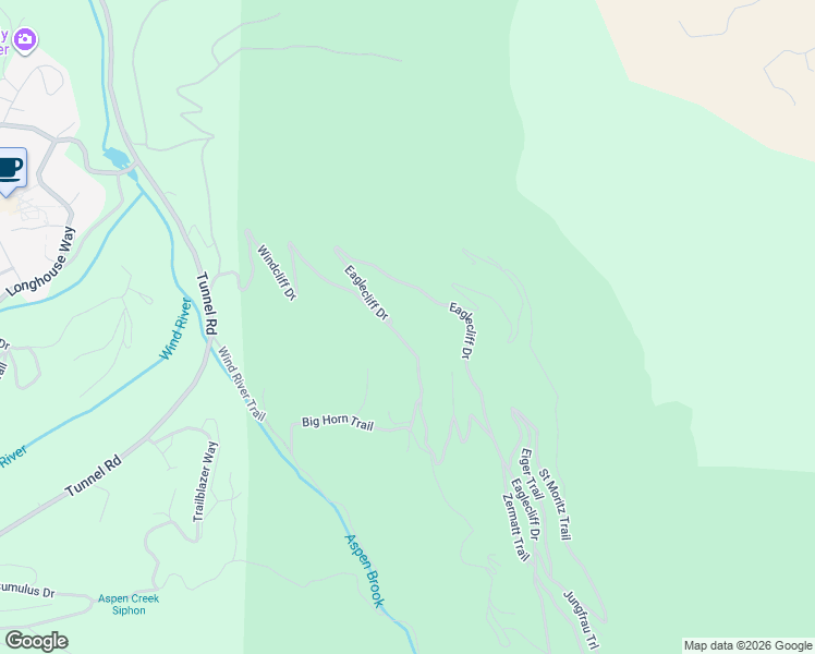 map of restaurants, bars, coffee shops, grocery stores, and more near 1825 Windcliff Drive in Estes Park