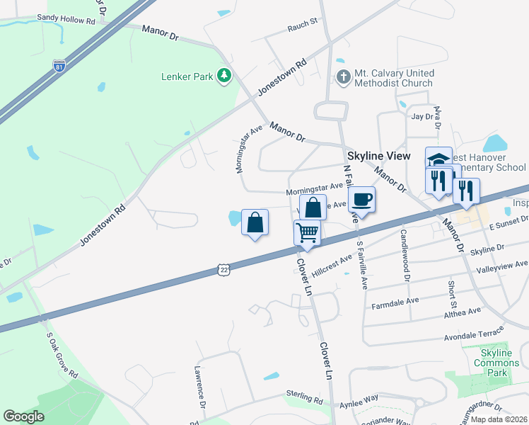 map of restaurants, bars, coffee shops, grocery stores, and more near 7559 Red Pine Rd in Harrisburg
