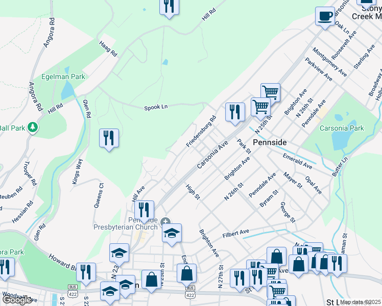 map of restaurants, bars, coffee shops, grocery stores, and more near 559 Marshall Ave in Reading