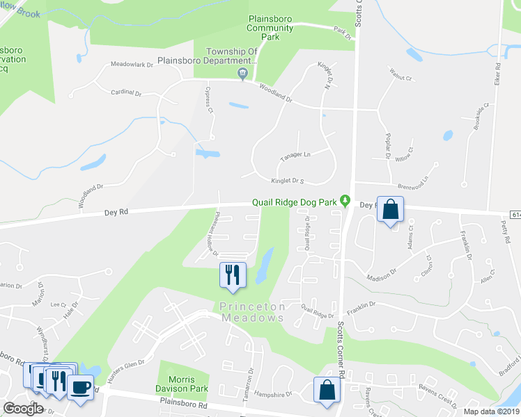 map of restaurants, bars, coffee shops, grocery stores, and more near 2821 Pheasant Hollow Drive in Middlesex County