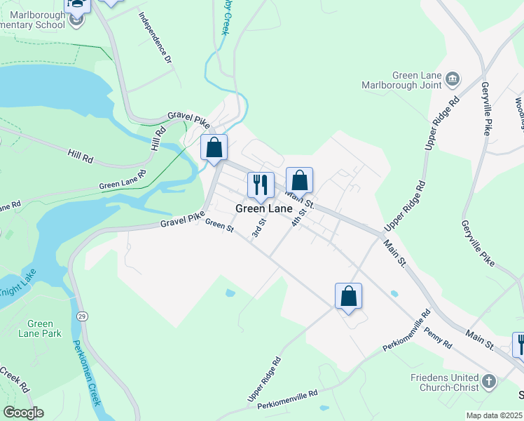 map of restaurants, bars, coffee shops, grocery stores, and more near 212 Walnut Street in Green Lane