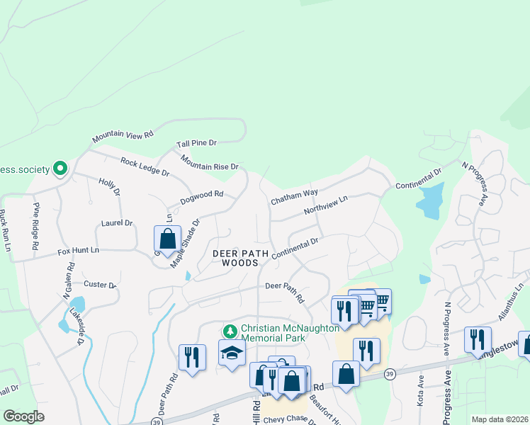 map of restaurants, bars, coffee shops, grocery stores, and more near 4510 Beaufort Farms Road in Harrisburg