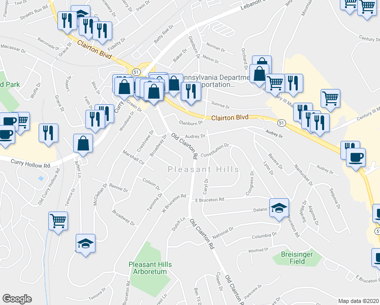 map of restaurants, bars, coffee shops, grocery stores, and more near 141 Temona Drive in Pittsburgh