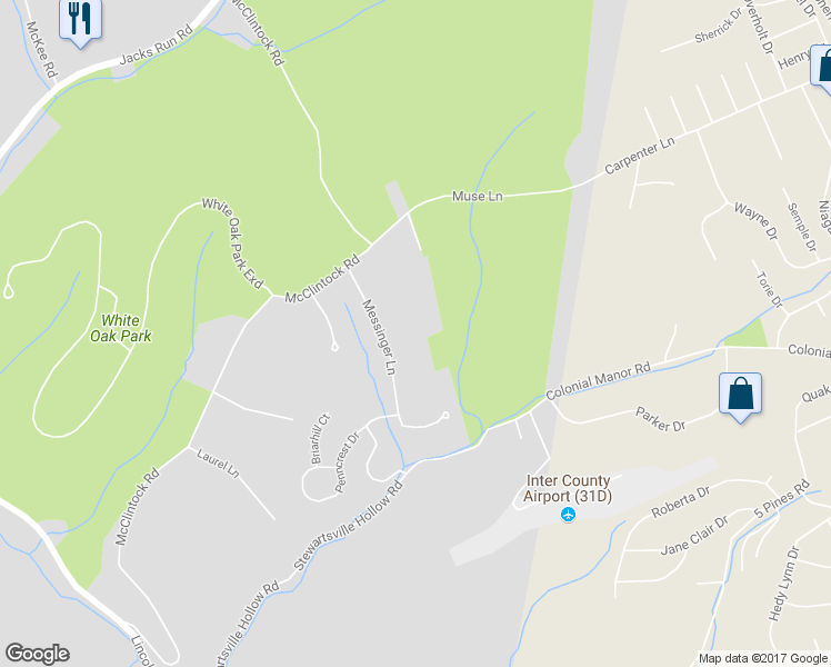 map of restaurants, bars, coffee shops, grocery stores, and more near 2633 Messinger Lane in White Oak