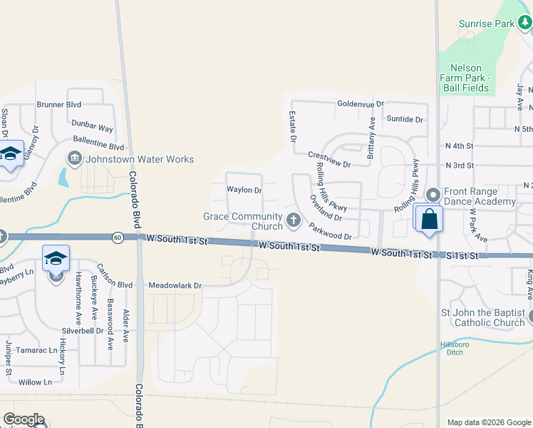 map of restaurants, bars, coffee shops, grocery stores, and more near 2106 Christopher Court in Johnstown