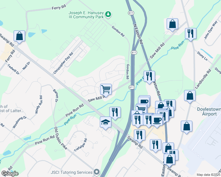 map of restaurants, bars, coffee shops, grocery stores, and more near 5034 Rebecca Fell Drive in Doylestown