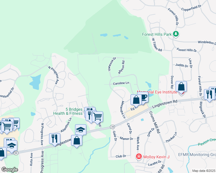 map of restaurants, bars, coffee shops, grocery stores, and more near 2191 Caroline Lane in Dauphin County