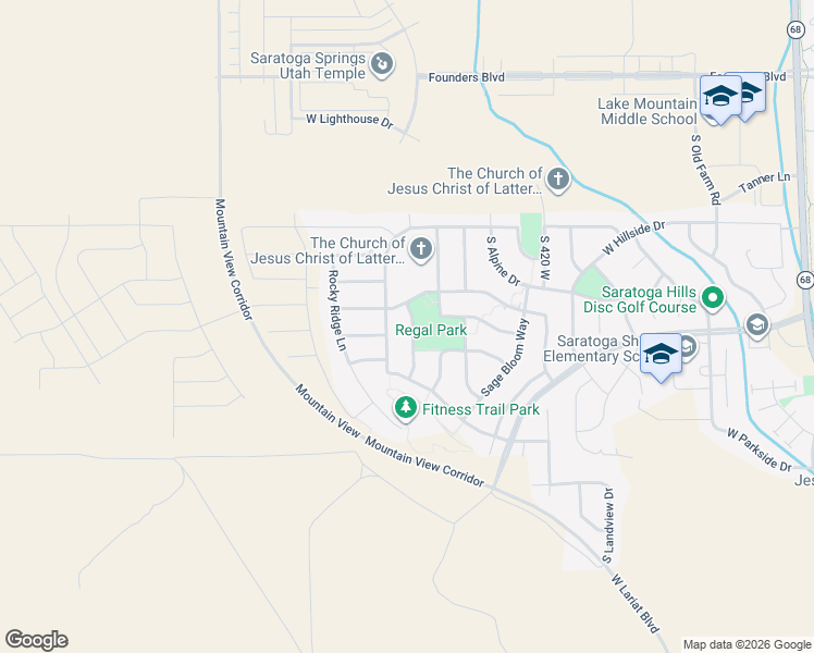 map of restaurants, bars, coffee shops, grocery stores, and more near 1391 South Canyon View Drive in Saratoga Springs