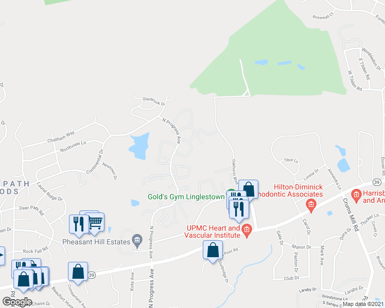 map of restaurants, bars, coffee shops, grocery stores, and more near 234 Saddle Ridge Drive in Harrisburg