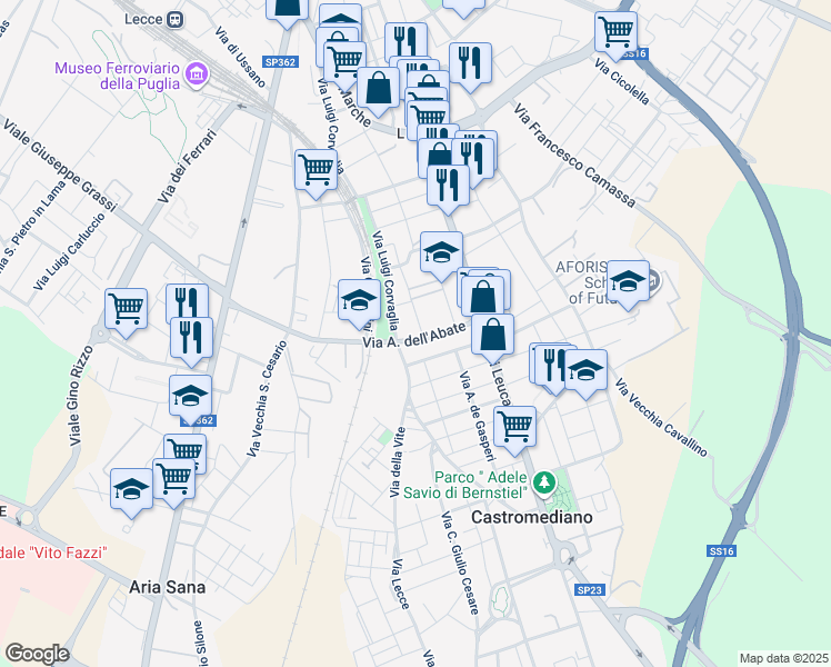 map of restaurants, bars, coffee shops, grocery stores, and more near 30 Via A. dell'Abate in Lecce