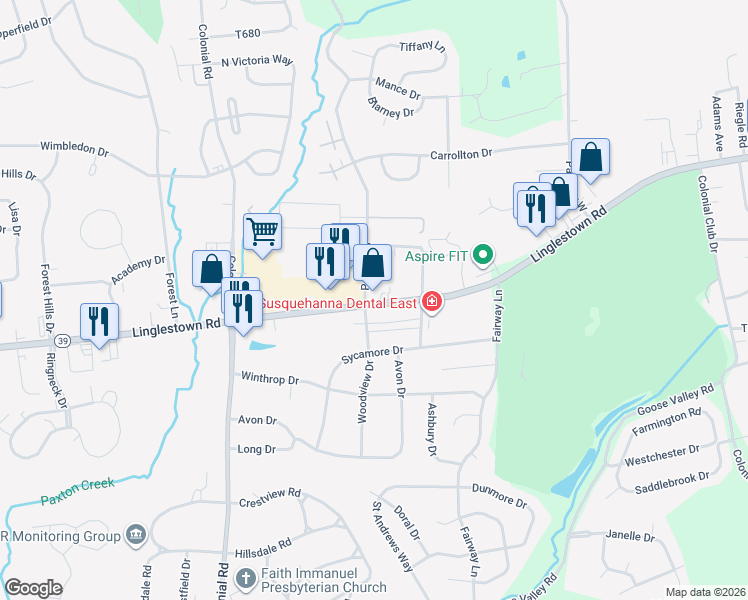 map of restaurants, bars, coffee shops, grocery stores, and more near 4400 Pennsylvania 39 in Harrisburg