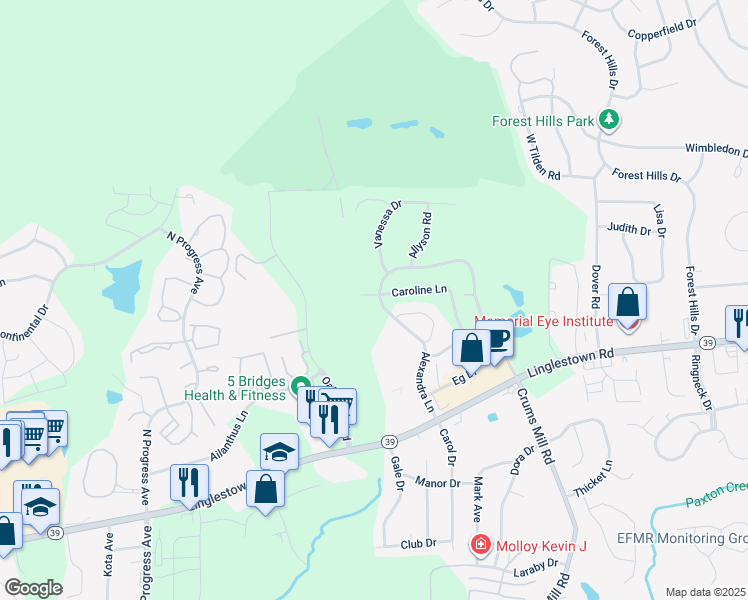 map of restaurants, bars, coffee shops, grocery stores, and more near 2191 Caroline Lane in Dauphin County
