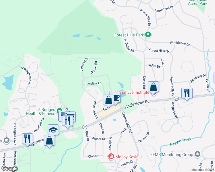 map of restaurants, bars, coffee shops, grocery stores, and more near 1429 Alexandra Lane in Dauphin County