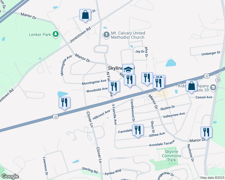 map of restaurants, bars, coffee shops, grocery stores, and more near 11 North Fairville Avenue in Harrisburg