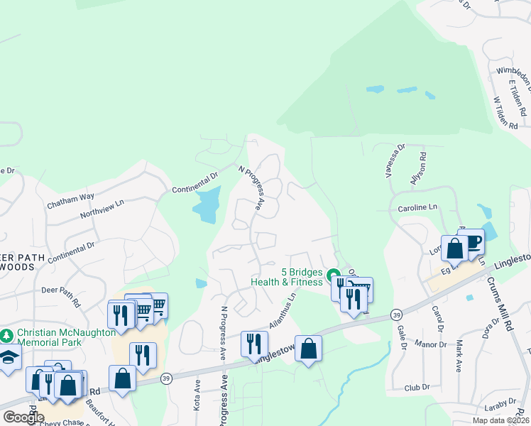map of restaurants, bars, coffee shops, grocery stores, and more near 22600 Saddle Ridge Drive in Harrisburg
