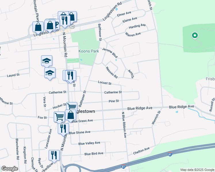 map of restaurants, bars, coffee shops, grocery stores, and more near 6210 Catherine Street in Harrisburg