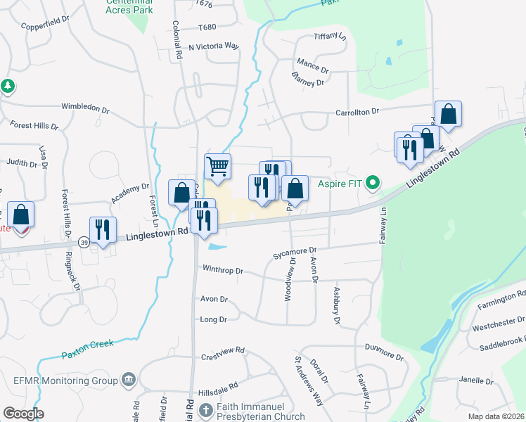 map of restaurants, bars, coffee shops, grocery stores, and more near 4340 Linglestown Road in Harrisburg