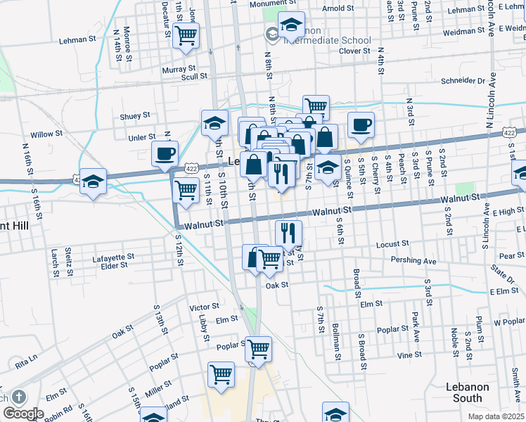 map of restaurants, bars, coffee shops, grocery stores, and more near 820 Benjamin Franklin Highway in Lebanon