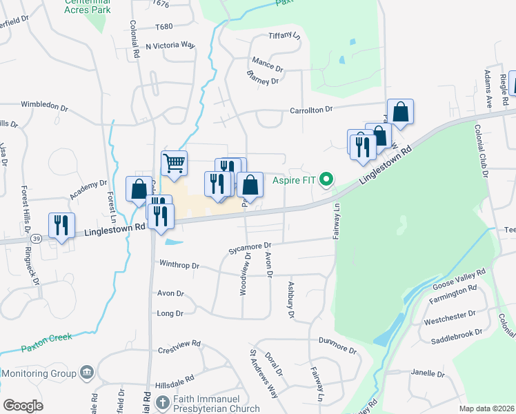 map of restaurants, bars, coffee shops, grocery stores, and more near 4410 Linglestown Road in Harrisburg