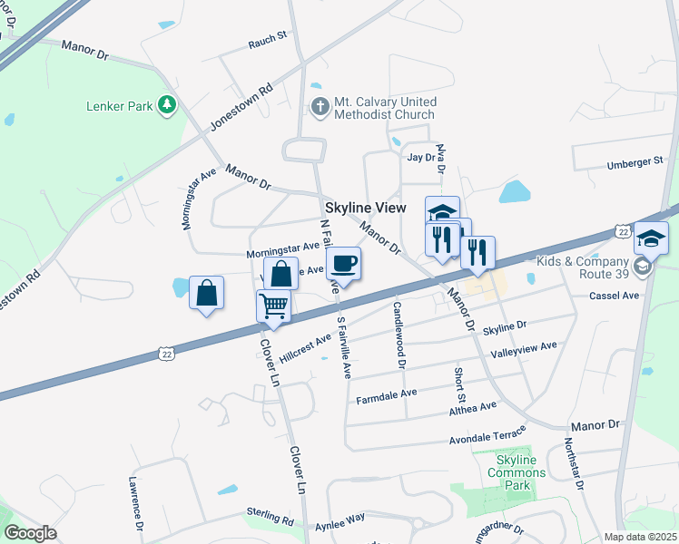 map of restaurants, bars, coffee shops, grocery stores, and more near 11 North Fairville Avenue in Harrisburg