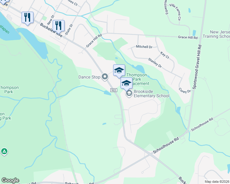 map of restaurants, bars, coffee shops, grocery stores, and more near 334 Buckelew Avenue in Monroe Township