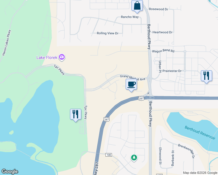 map of restaurants, bars, coffee shops, grocery stores, and more near 1548 Stoneseed Street in Berthoud