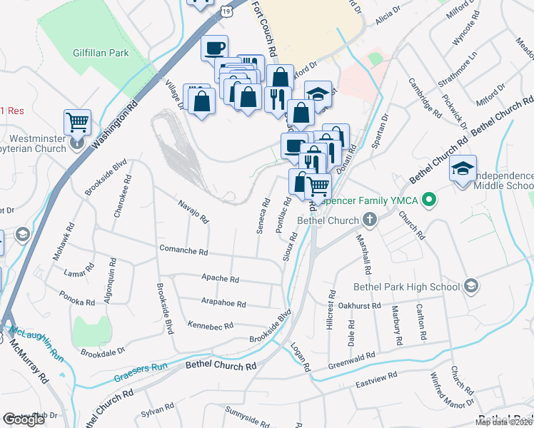 map of restaurants, bars, coffee shops, grocery stores, and more near 23 Pontiac Road in Pittsburgh
